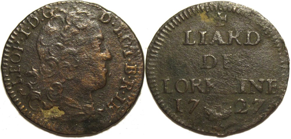 monnaies europe medievale france feodales leopold ier liard de lorraine 1727 nancy