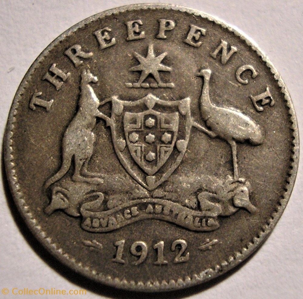 George V - Three Pence 1912 - Australia (ex.2) monnaie monde australie george v three pence 1912 australia ex 2