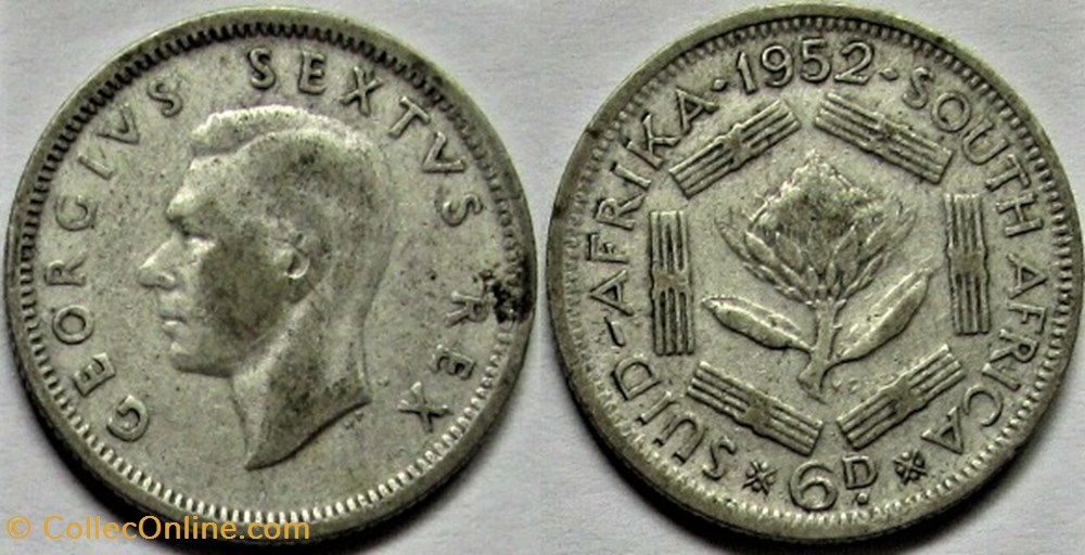 George VI - 6 Pence 1952 - South Africa monnaies monde afrique du sud george vi 6 pence 1952 south africa