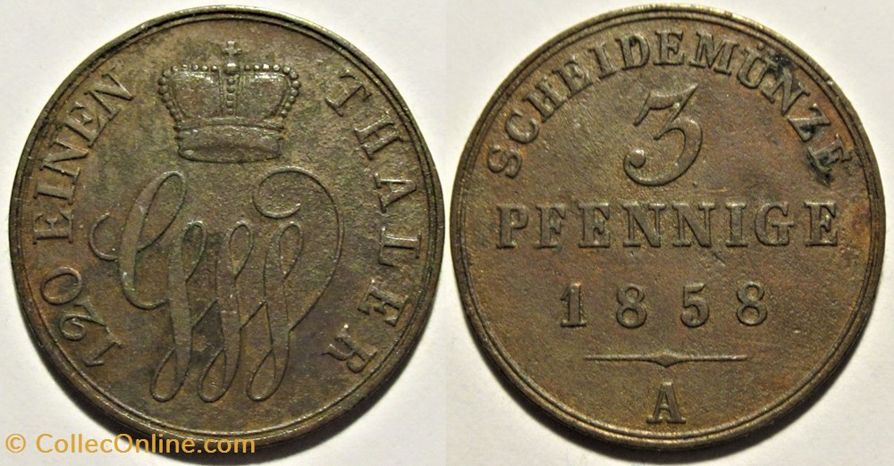 Principality of Schaumburg-Lippe - 3 Pfennige 1858 monnaies monde allemagne principality of schaumburg lippe 3 pfennige 1858