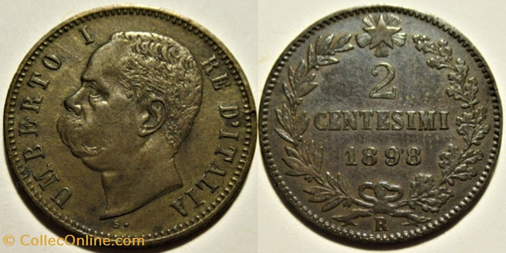 1898 Regno d'Italia, 2 Centesimi, Roma - Umberto I monnaies monde italie 1898 regno italia 2 centesimi roma umberto i
