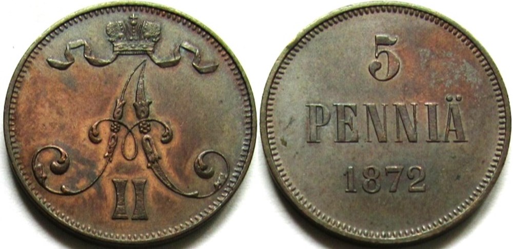 Alexander II of Russia - 5 Penniä 1872 - Grand Duchy of Finland monnaies monde finlande alexander ii of russia 5 pennia 1872 grand duchy of finland