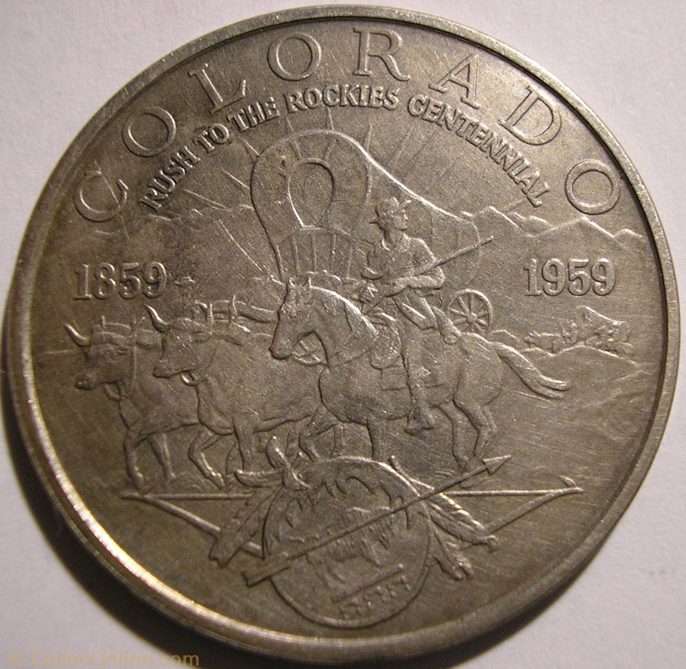 1959 Colorado "Rush to the Rockies" Centennial. Official Medal medaille etat uni 1959 colorado rush to the rockies centennial official medal