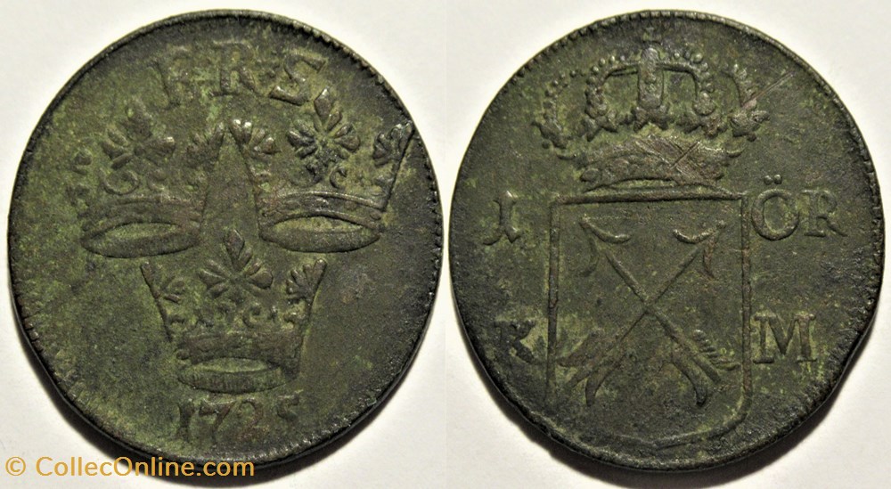 monnaies europe medievale a royaume suede sweden king fredrik i 1 ore 1725 stockholm