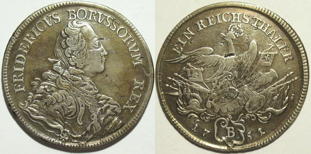 monnaies europe medievale saint empire romain germanique friedrich ii the great reichsthaler 1751 breslau kingdom of prussia