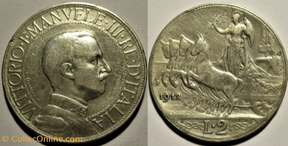 1912 Royaume d'Italie, 2 Lire, Roma - Vittorio Emanuele II monnaies monde 1912 royaume italie 2 lire roma vittorio emanuele ii