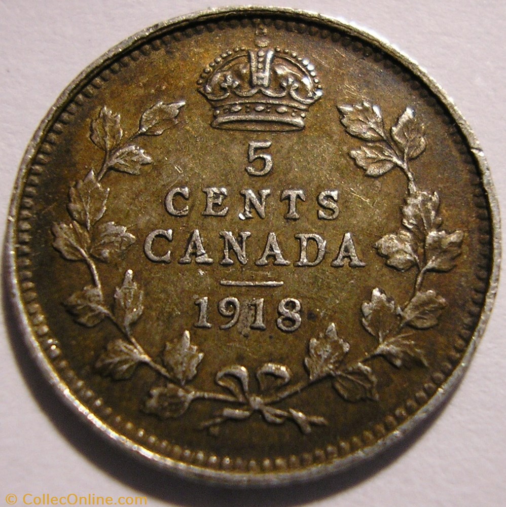 George V - 5 Cents 1918 monnaie monde canadum george v 5 cents 1918