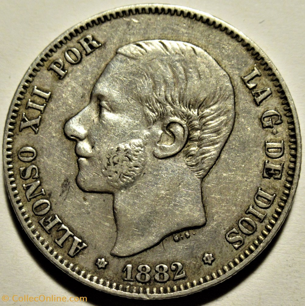 1882 - 2 Pesetas - Alfonso XII de España (ex.2) 2 monnaies monde espagne 1882 2 pesetas alfonso xii de espana ex 2