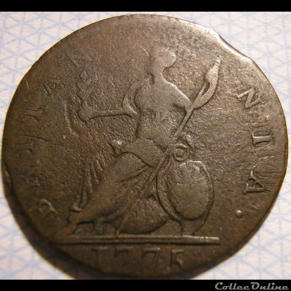 1775 Farthing - No Regal - George III of Great Britain (ex.1) 4 monnaie monde etat uni 1775 farthing no regal george iii of great britain ex 1