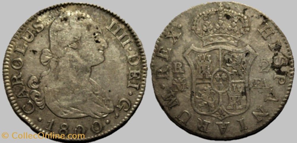 1800 - 2 Reales Madrid - Carlos IV de España monnaies monde espagne 1800 2 reales madrid carlos iv de espana
