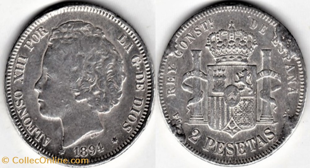 monnaies monde espagne 1894 2 pesetas alfonso xiii de espana