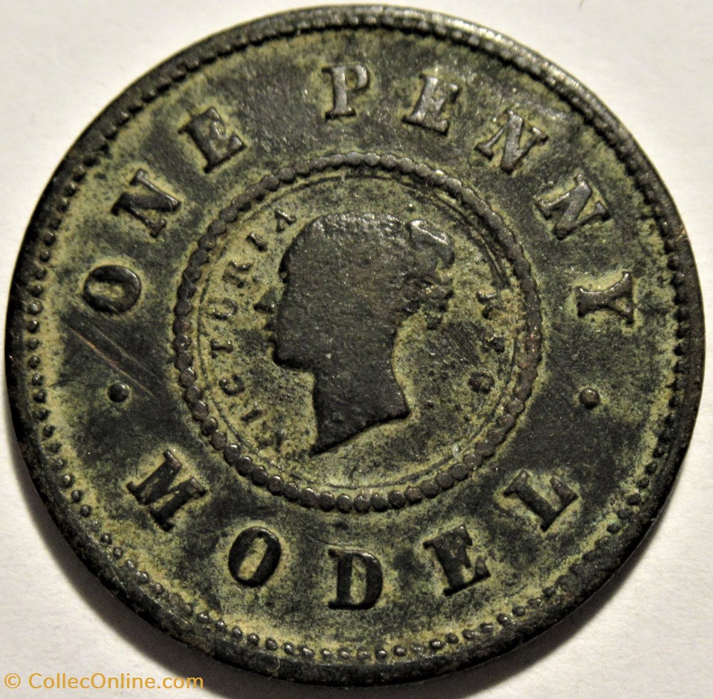 Victoria - Penny Model 1844 Token - Coins - Exonumia - Tokens