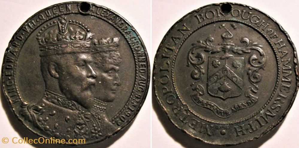 Edward VII & Alexandra - 1902 Coronation, Borough of Hammersmith Medal - UK medaille royaume uni edward vii alexandra 1902 coronation borough of hammersmith medal uk