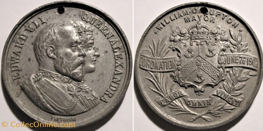 Edward VII & Alexandra - 1902 Coronation, Bradford Medal - UK medaille royaume uni edward vii alexandra 1902 coronation bradford medal uk