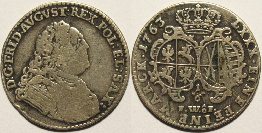 monnaies europe medievale saint empire romain germanique friedrich august ii 1 6 thaler 1763 electorate of saxony