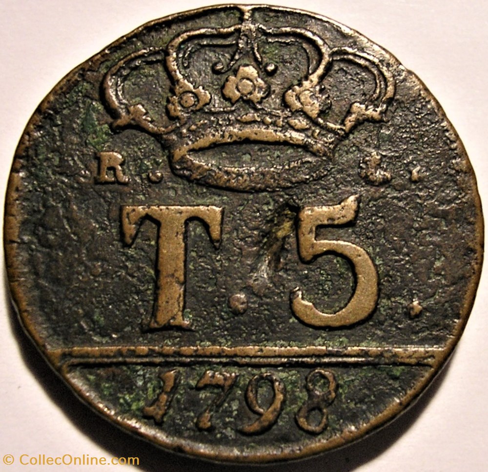 1798 -//RC, Royaume de Naples, 5 Tornesi - Ferdinand III de Bourbon-Siciles monnaies monde italie 1798 rc royaume de naples 5 tornesi ferdinand iii de bourbon siciles