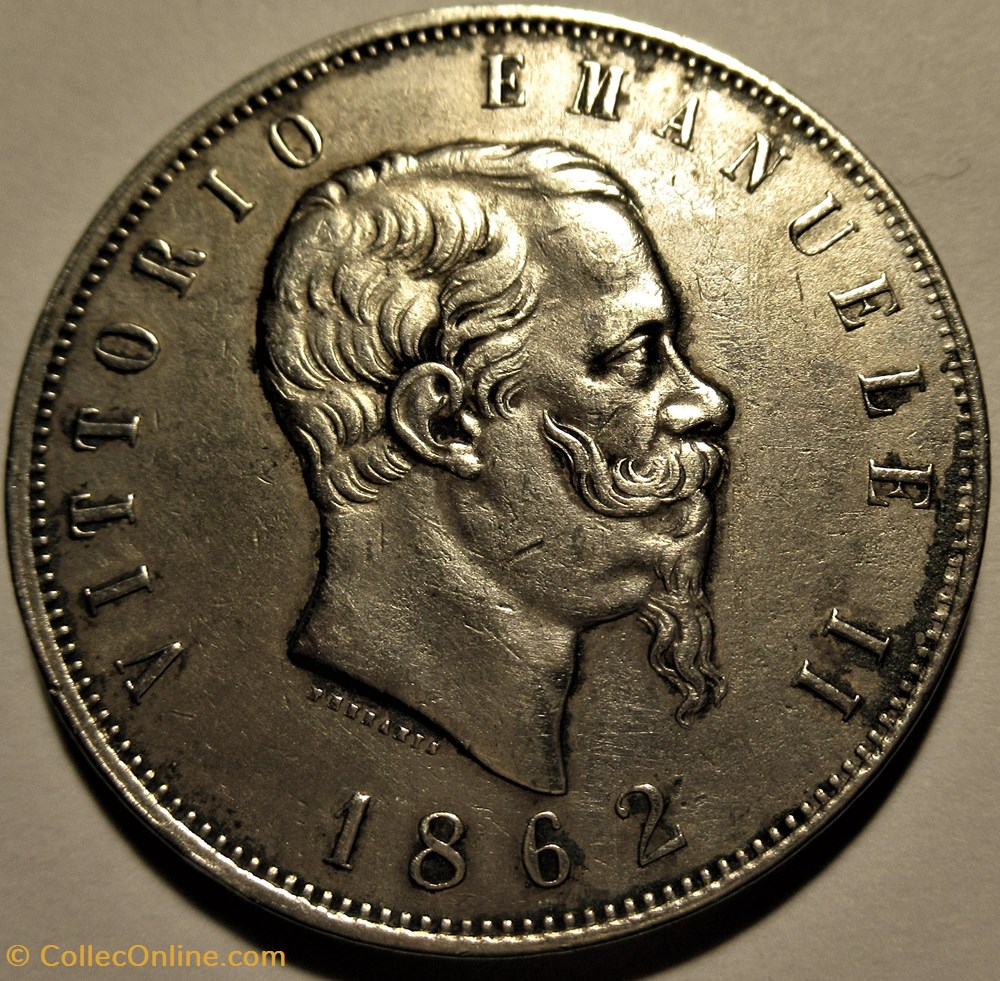 1862 Royaume d'Italie, 5 Lire, Napoli - Vittorio Emanuele II monnaies monde 1862 royaume italie 5 lire napoli vittorio emanuele ii