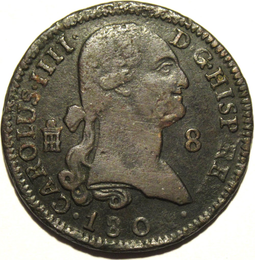 8 Maravedis 180- Segovia - Carlos IV de España (error) monnaies monde espagne 8 maravedis 180 segovia carlos iv de espana error