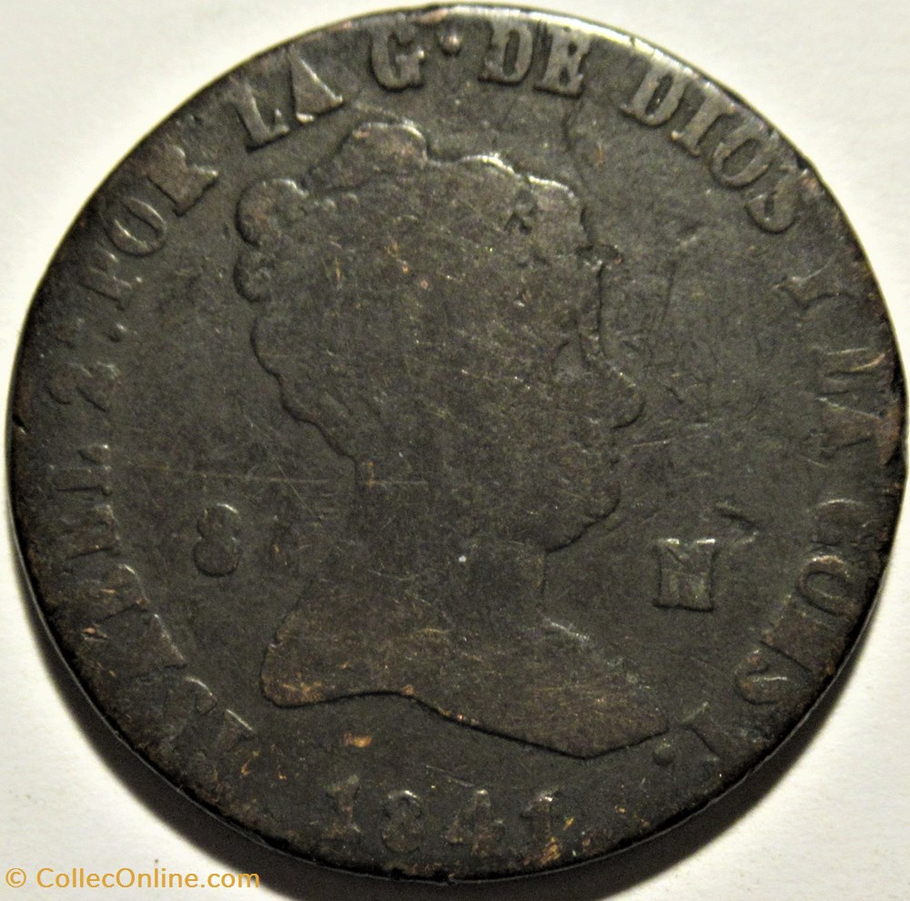 1841 Jubia, 8 Maravedis - Isabel II España 2 monnaies monde espagne 1841 jubia 8 maravedis isabel ii espana