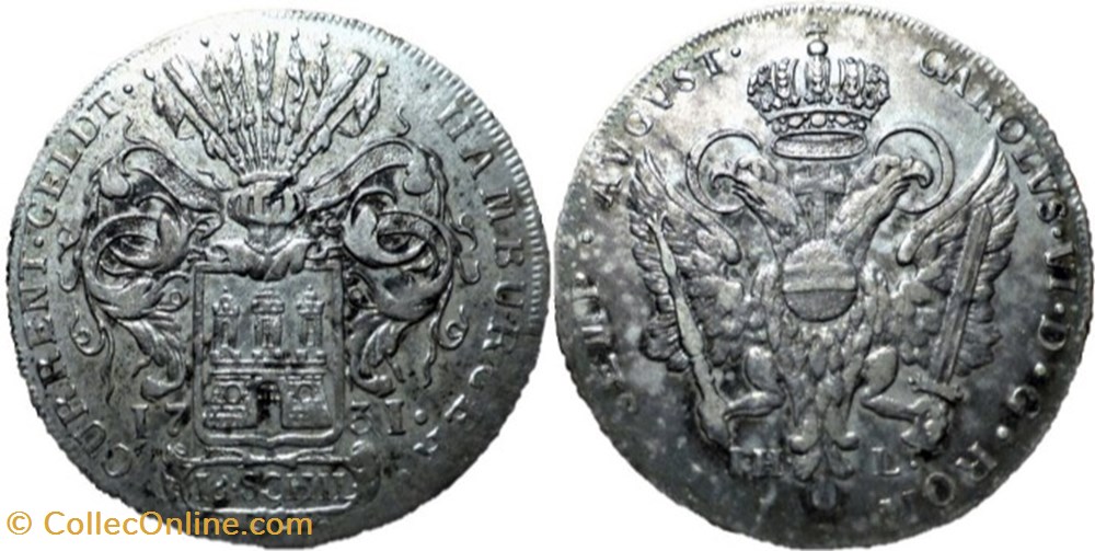 monnaies europe medievale saint empire romain germanique 1731 free hanseatic city of hamburg 16 schilling karl vi emperor