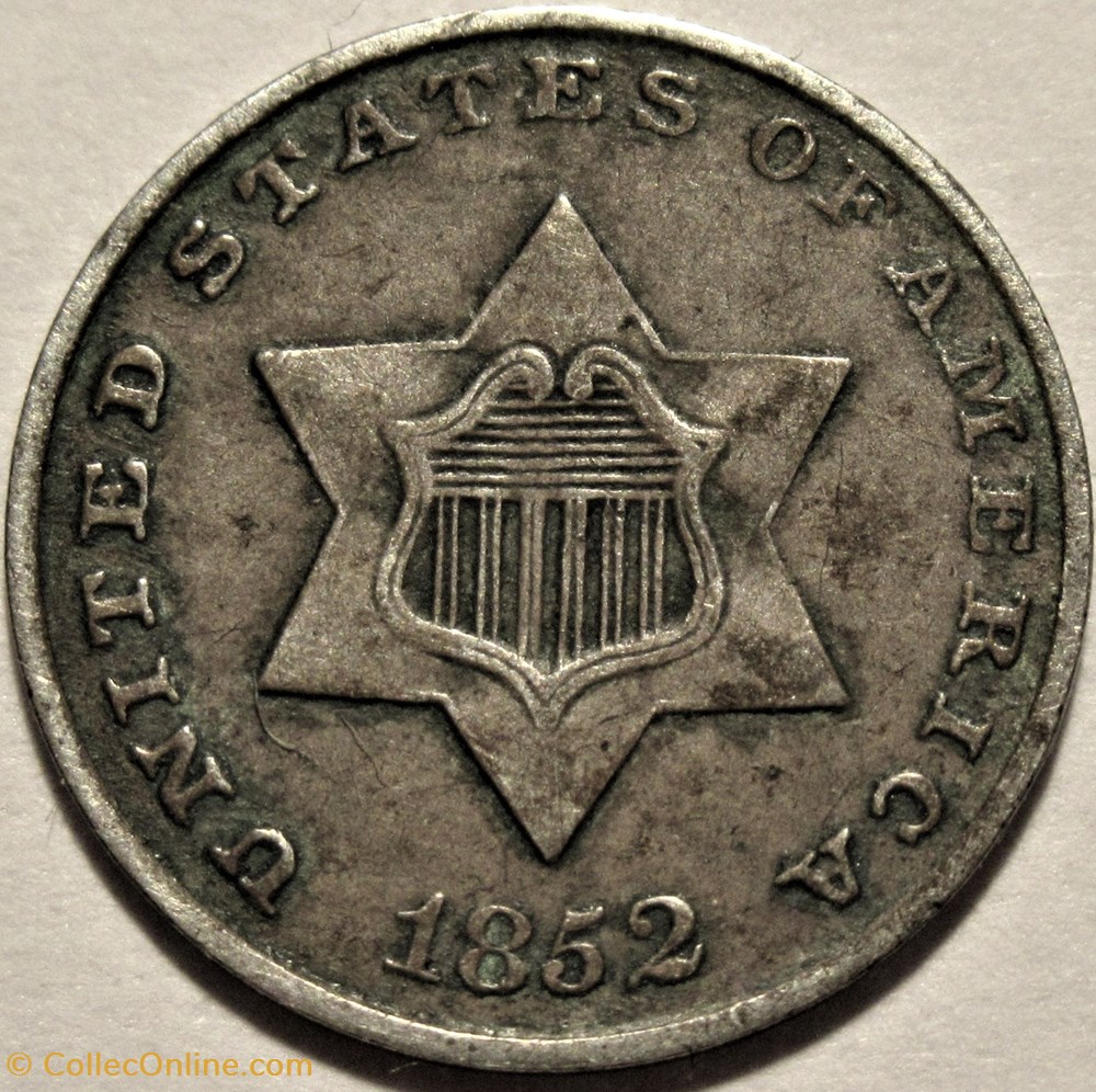 1852 - Silver Three Cents (ex.2) monnaies monde etats unis 1852 silver three cents ex 2