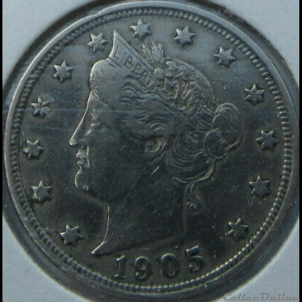 1905 5 Cents (ex.3) 3 monnaie monde etat uni 1905 5 cents ex 3