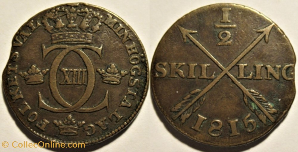 monnaies monde suede sweden karl xiii 1 2 skilling 1815