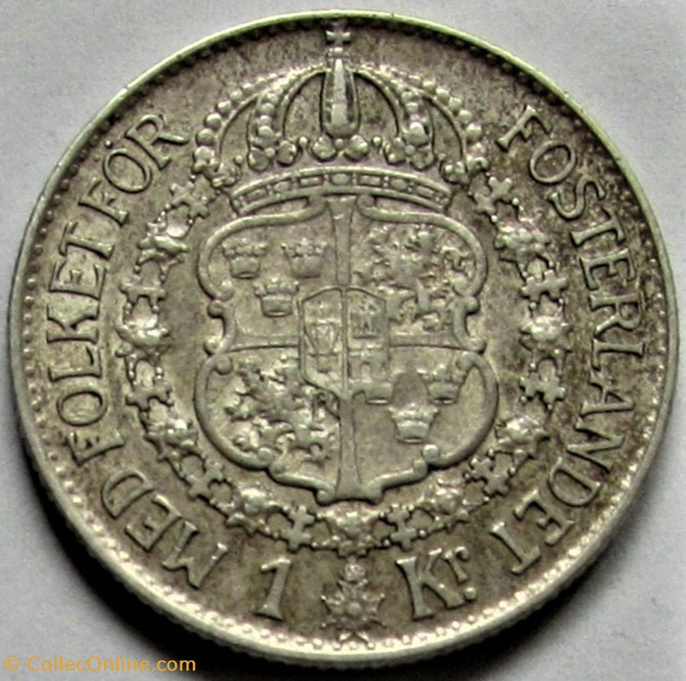 Gustaf V of Sweden - 1 Krona 1935 3 monnaies monde suede gustaf v of sweden 1 krona 1935