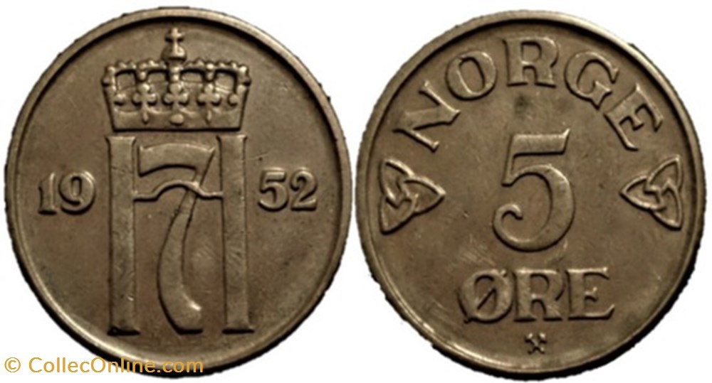 Haakon VII of Norway - 5 Øre 1952 monnaies monde norvege haakon vii of norway 5 re 1952