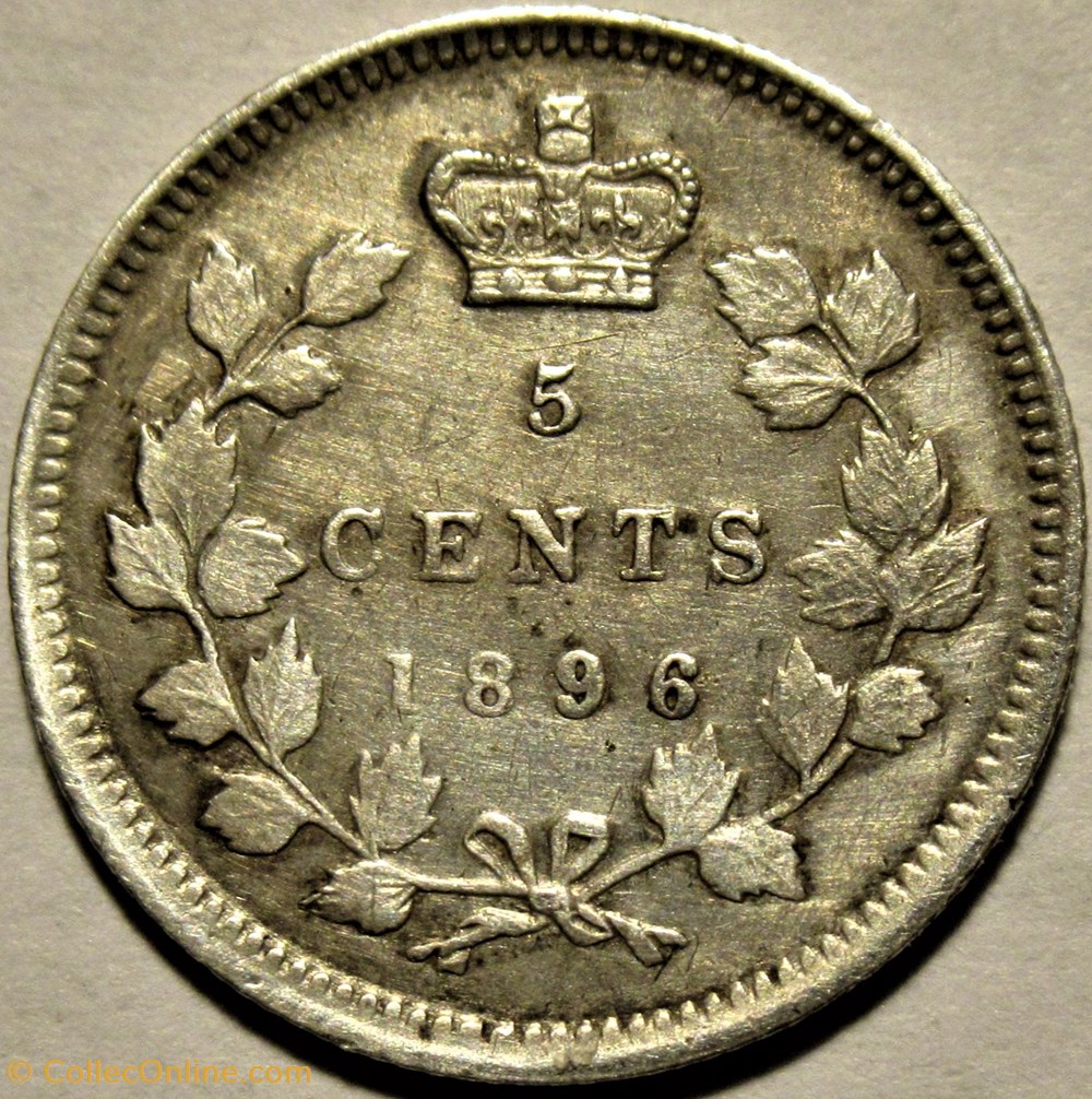 Victoria - 5 Cents 1896 3 monnaies monde canada victoria 5 cents 1896