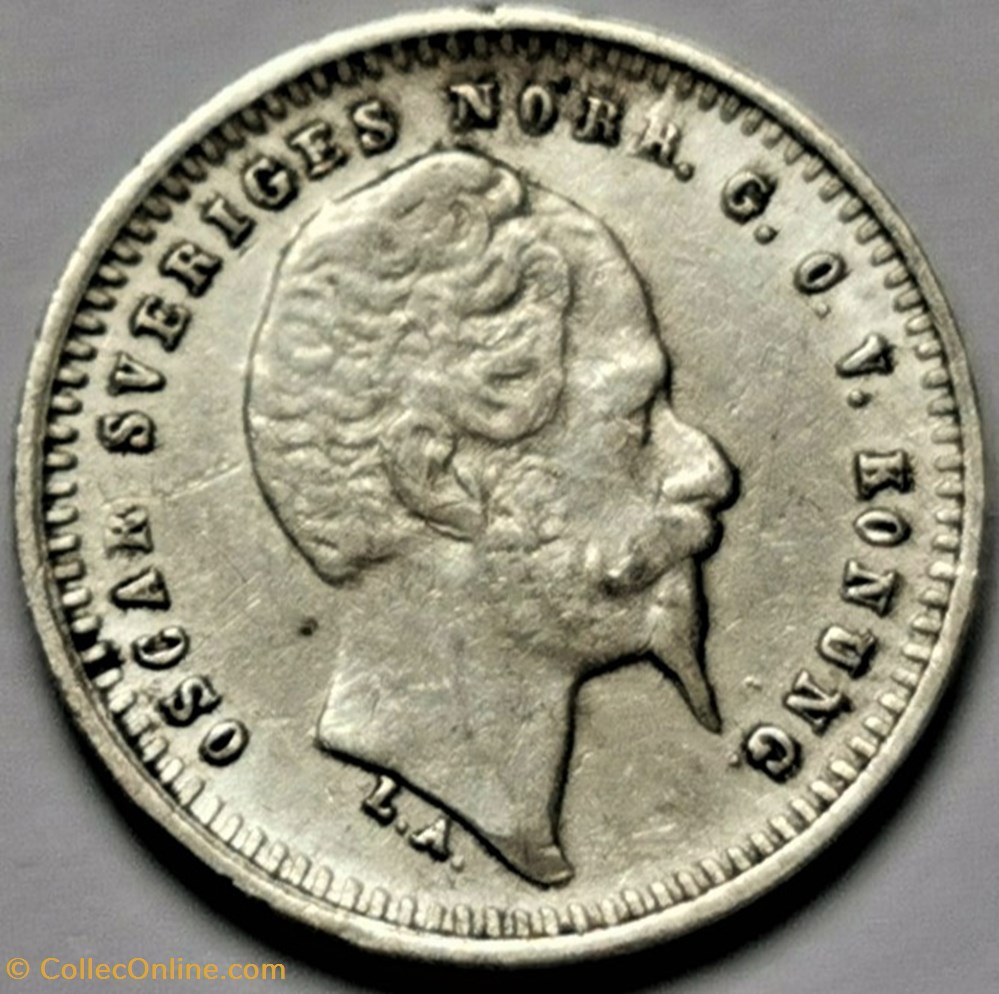Sweden - Oscar I - 10 Öre 1858/7 - Overdate monnaies monde suede sweden oscar i 10 ore 1858 7 overdate