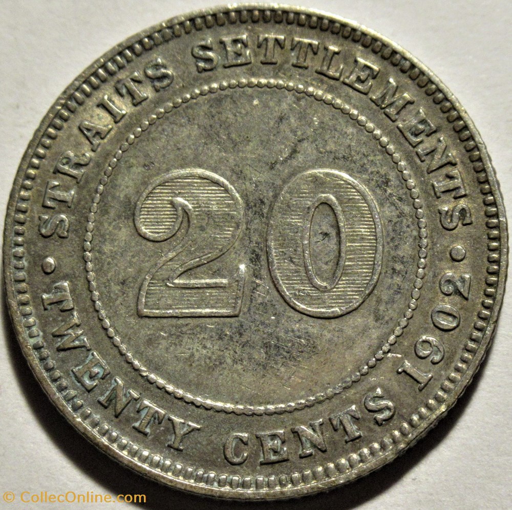 Edward VII - 20 Cents 1902 - Straits Settlements 3 monnaies monde malaisie edward vii 20 cents 1902 straits settlements