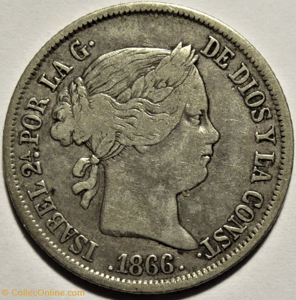 1866 Madrid 40 Centimos - Isabel II de España monnaies monde espagne 1866 madrid 40 centimos isabel ii de espana