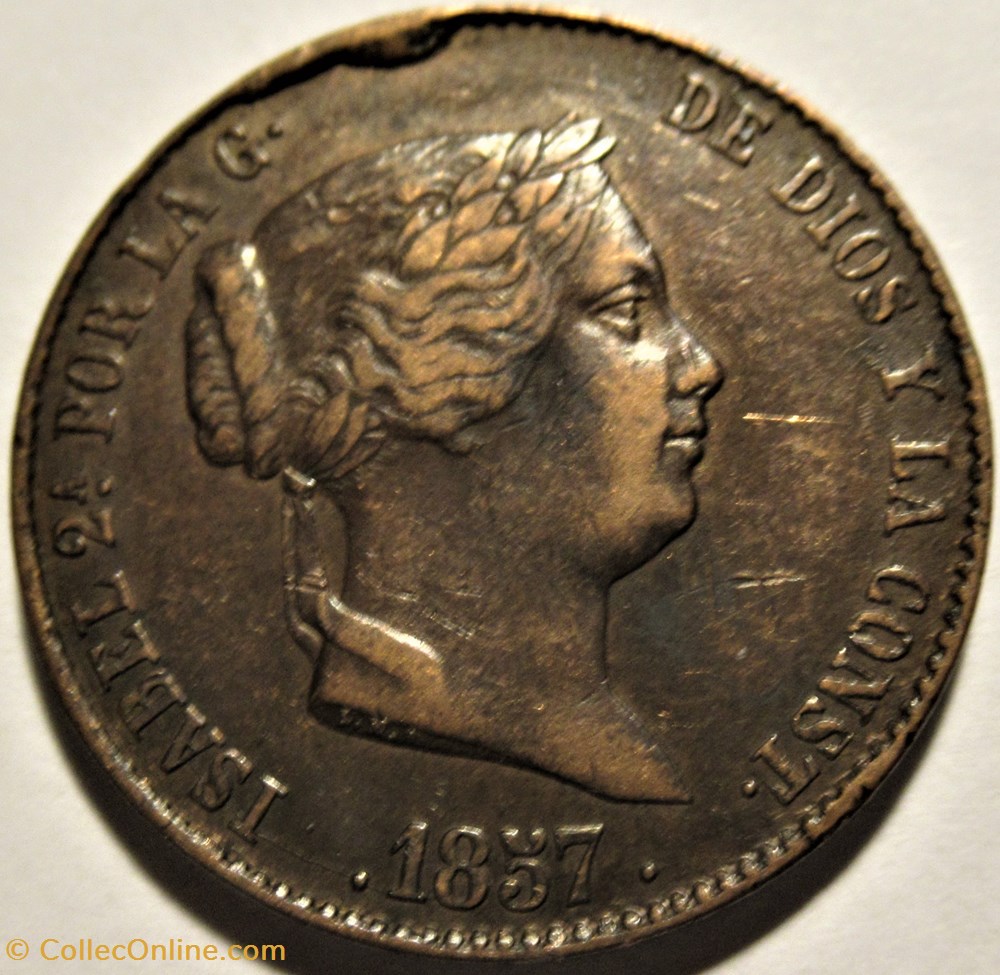 1857 Segovia - 25 Centimos - Isabel II España 2 monnaies monde espagne 1857 segovia 25 centimos isabel ii espana