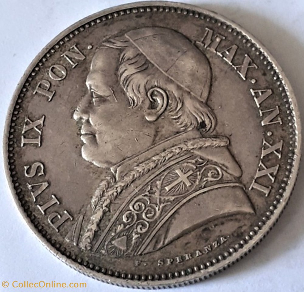 Pio IX, Papa - 2½ Lire 1867, Roma, Vaticano monnaies monde pio ix papa 2 lire 1867 roma vaticano