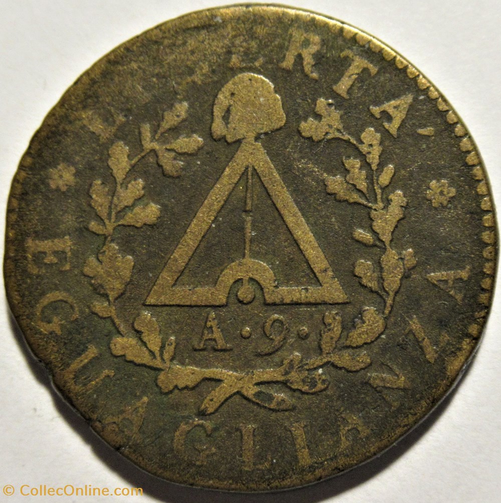 An 9 République du Piédmont, 2 Soldi 1800 3 monnaies monde italie an 9 republique du piedmont 2 soldi 1800