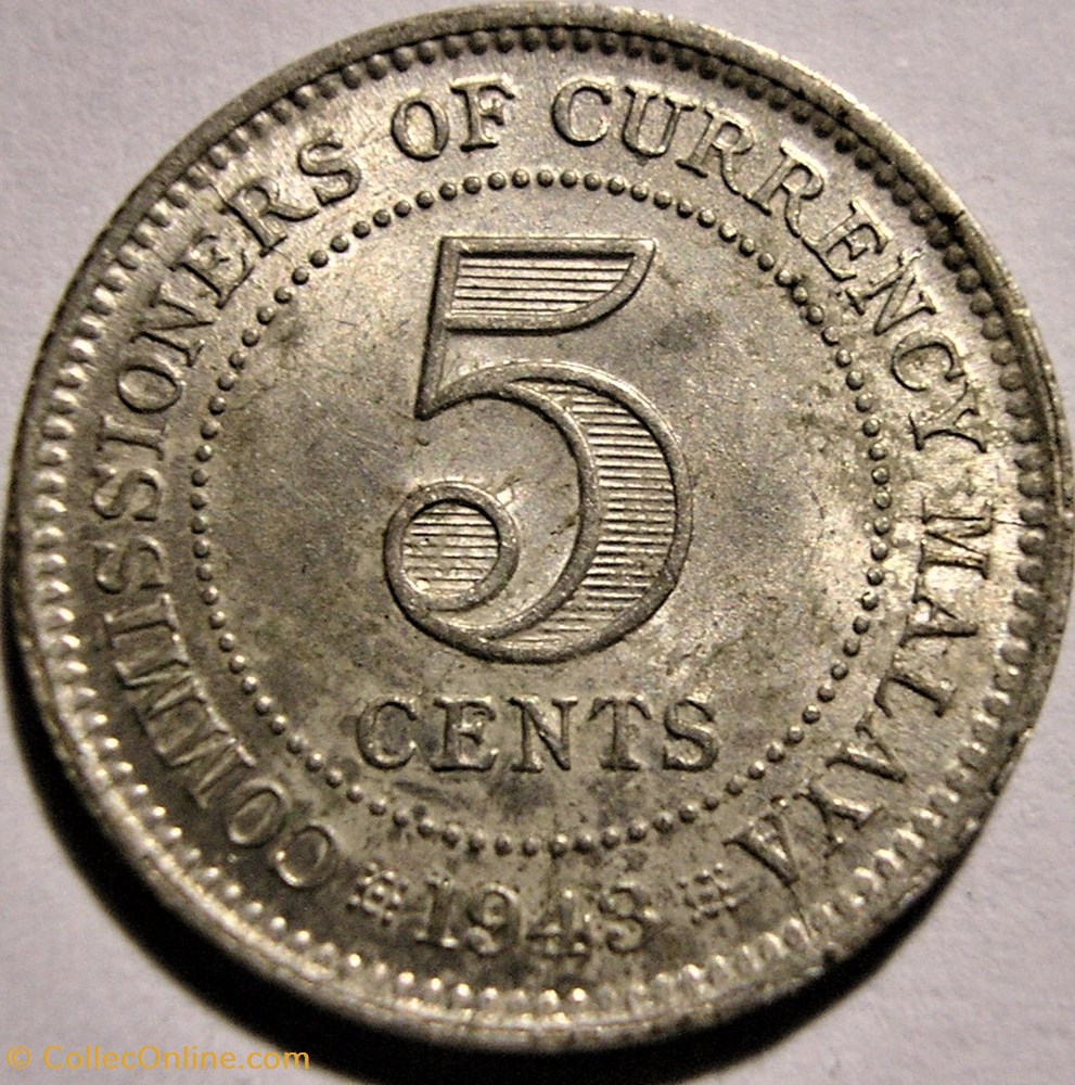 monnaie monde malaisie george vi 5 cents 1943 malaysia
