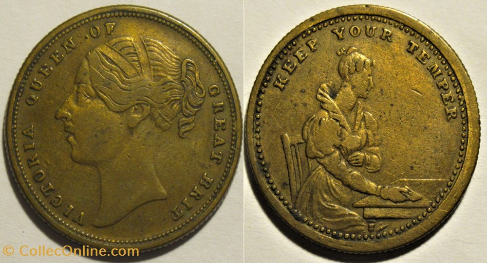 Victoria c.1850'- Gambling token, Keep your temper - Great Britain monnaies paranumismatique jetons poids victoria c 1850 gambling token keep your temper great britain