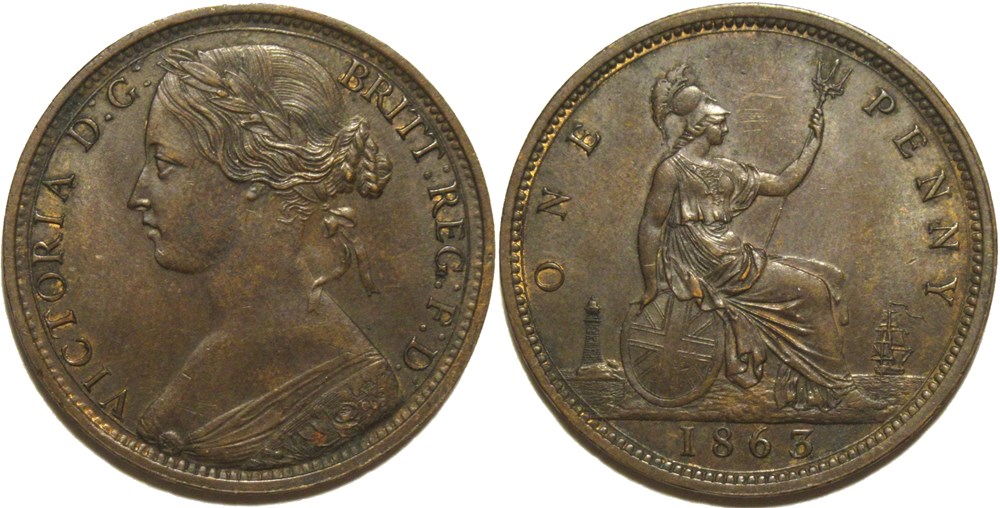 Victoria - One Penny 1863 - Kingdom of Great Britain monnaies monde royaume uni victoria one penny 1863 kingdom of great britain