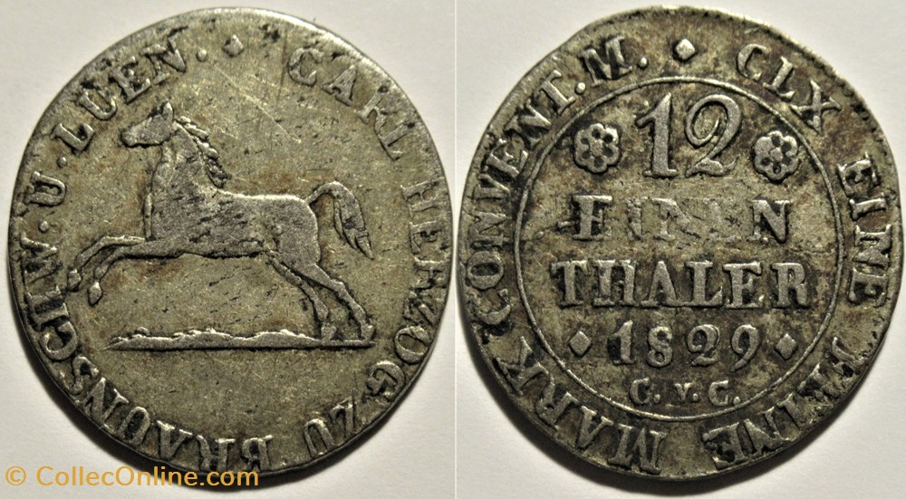 Karl II - 1/12 Thaler 1829, Duchy of Brunswick monnaies monde allemagne karl ii 1 12 thaler 1829 duchy of brunswick