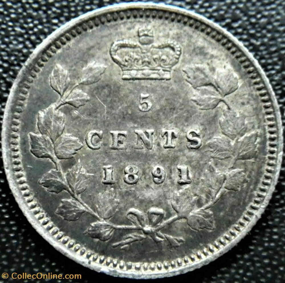 monnaie monde canadum victoria 5 cents 1891 long top lip die crack