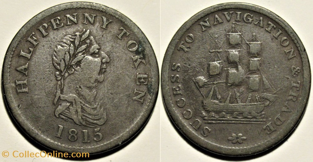 George III - HalfPenny Token 1815 Trade & Navigation - Nova Scotia monnaies monde canada george iii halfpenny token 1815 trade navigation nova scotia