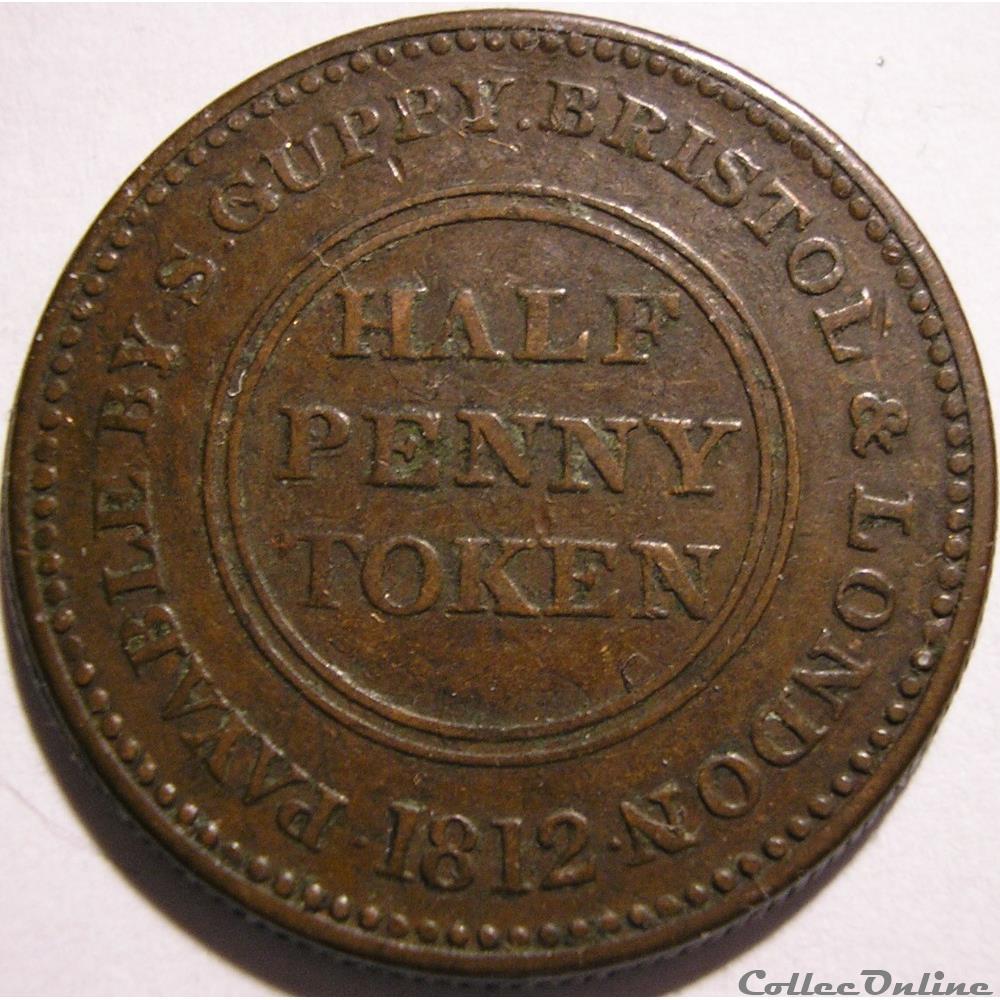 monnaie monde royaume uni 1812 halfpenny patent sheathing nail manufactory bristol