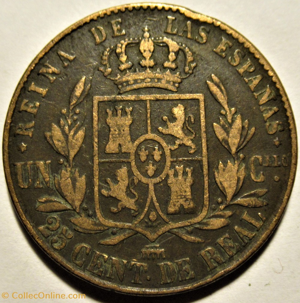 1861 Segovia - 25 Centimos - Isabel II España 3 monnaies monde espagne 1861 segovia 25 centimos isabel ii espana