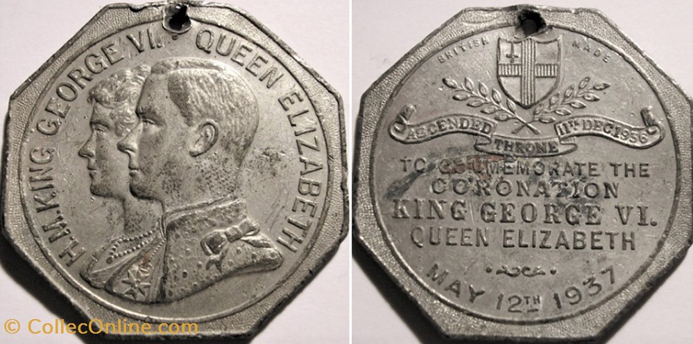 medaille royaume uni george vi elizabeth 1937 coronation octogonal token uk