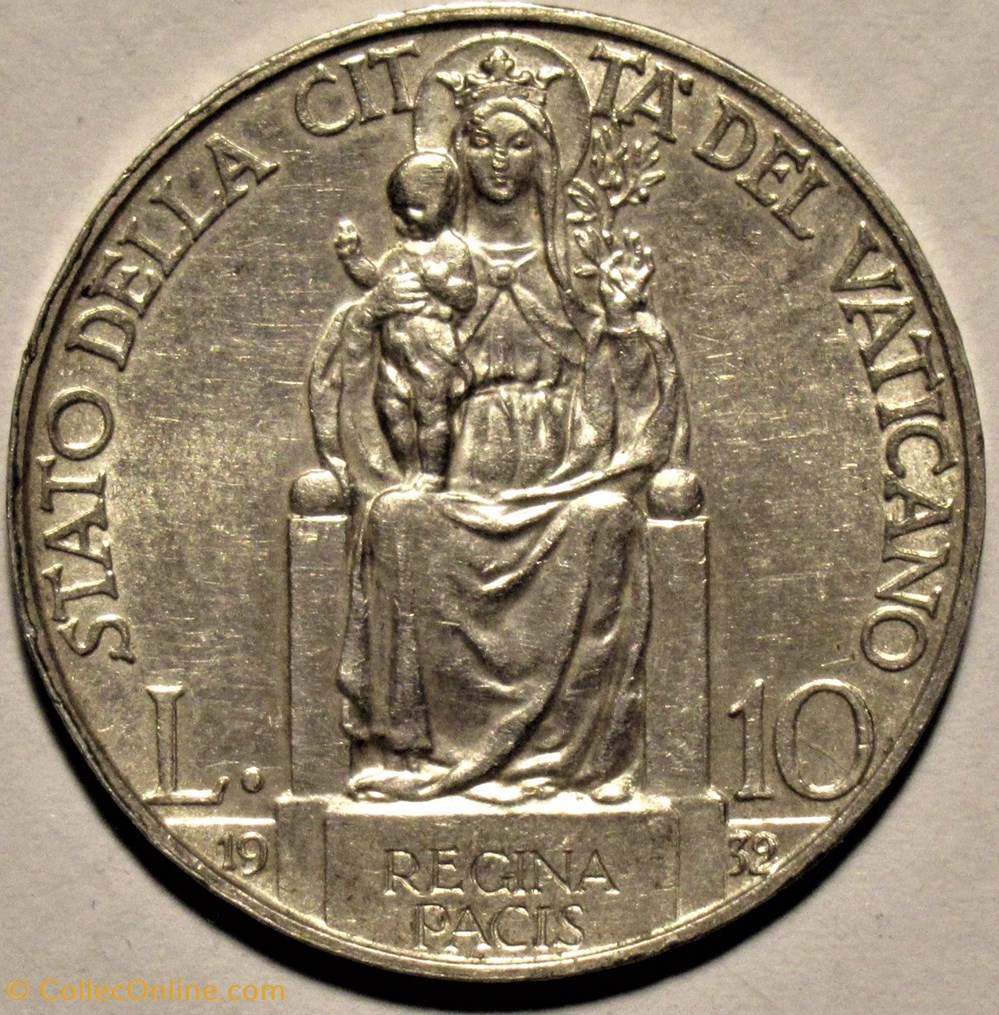 Pio XI, Papa - 10 Lire 1932, Regina Pacis - Vaticano monnaies monde pio xi papa 10 lire 1932 regina pacis vaticano