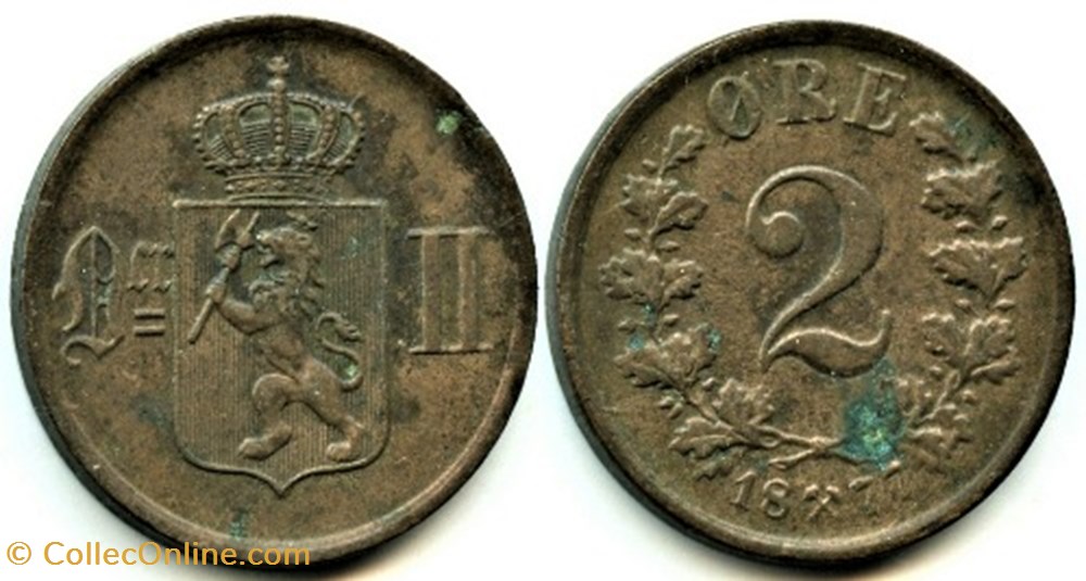 Norway - Oskar II - 2 Øre 1877 - Die Crack monnaies monde norvege norway oskar ii 2 re 1877 die crack