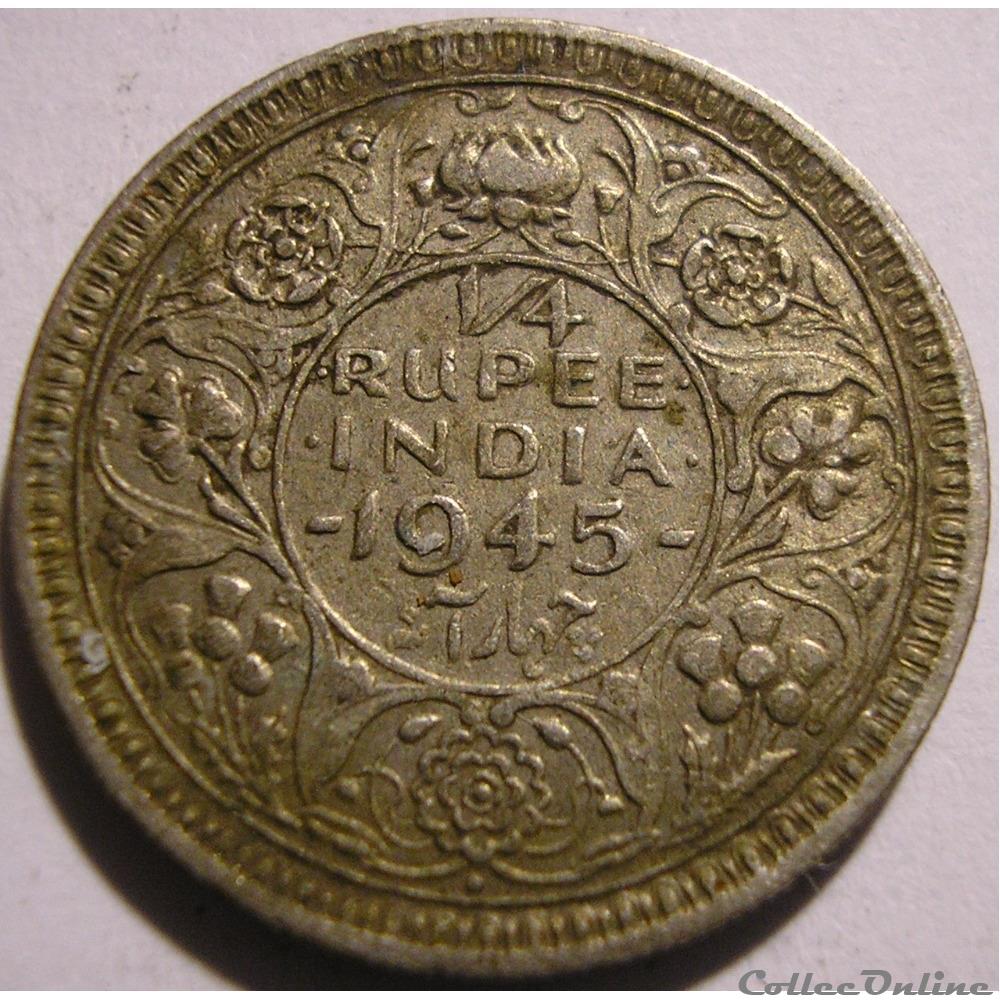 George VI - 1/4 Rupee 1945 Bombay - British India monnaies monde inde george vi 1 4 rupee 1945 bombay british india