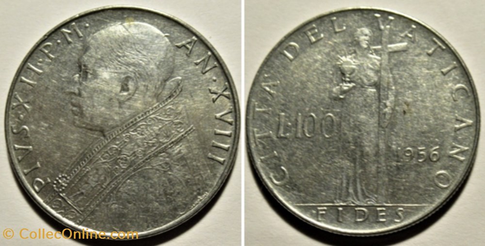 Pio XII, Papa - 100 Lire 1956, Anno XVIII - Vaticano monnaies monde pio xii papa 100 lire 1956 anno xviii vaticano