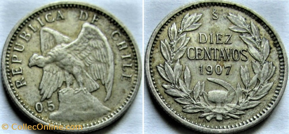 Chile - Diez Centavos 1907 Santiago monnaies monde chili chile diez centavos 1907 santiago